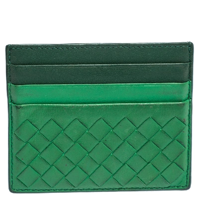 Pre-owned Bottega Veneta Green Intrecciato Leather Card Holder
