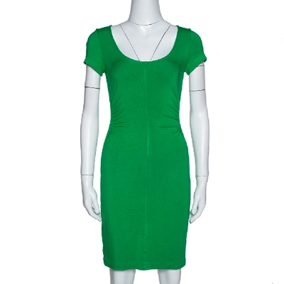 Pre-owned Diane Von Furstenberg Green Stretch Jersey Ruched Bally Dress P