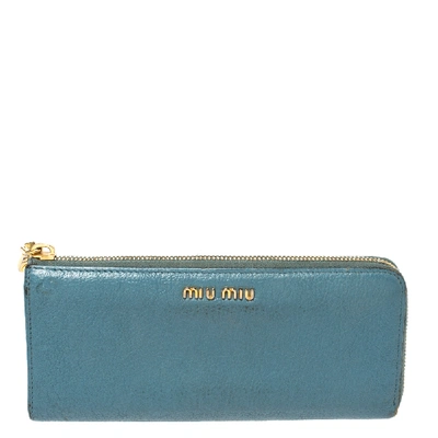 Pre-owned Miu Miu Blue Leather Zip Continental Wallet