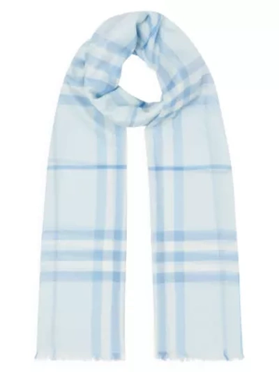 Shop Burberry Giant Check Gauze Scarf In Soft Blue