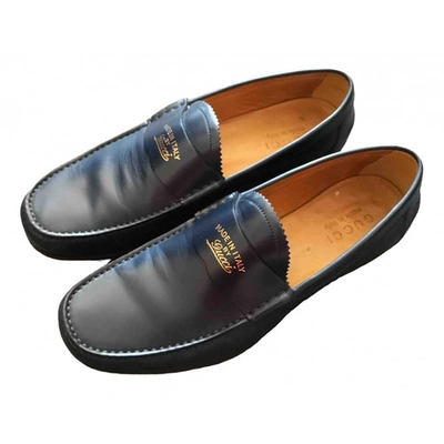 Pre-owned Gucci Leather Flats In Navy