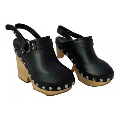 Pre-owned Moncler Black Leather Mules & Clogs