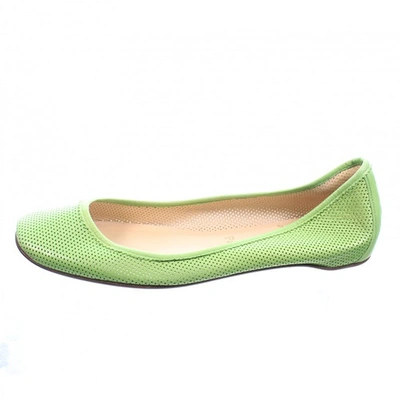 Pre-owned Christian Louboutin Green Leather Ballet Flats