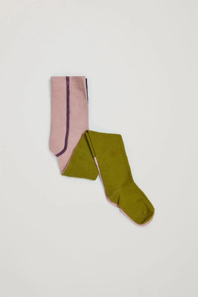 Shop Cos Color-block Cotton Tights In Green