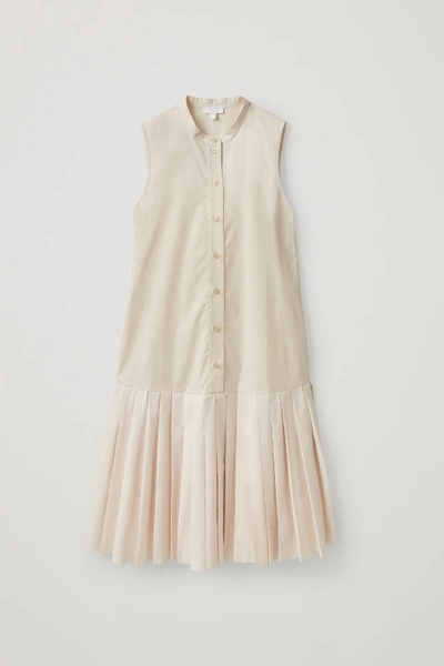 Shop Cos Organic Cotton Pleated Panel Dress In Beige