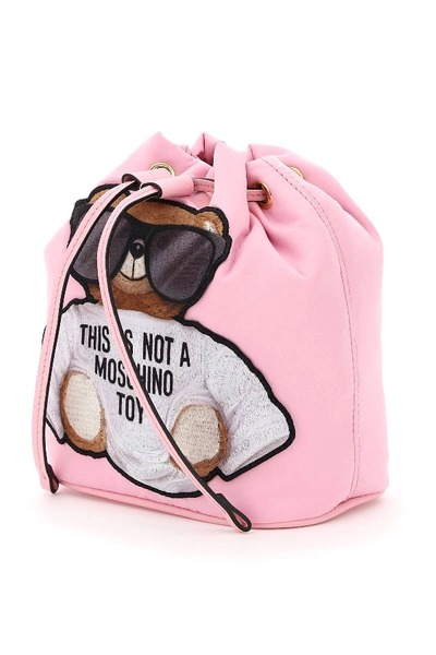 Shop Moschino Teddy Bear Mini Bucket Bag In Pink,black