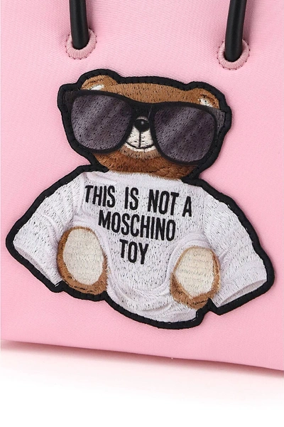 Shop Moschino Teddy Bear Mini Tote Bag In Pink,black