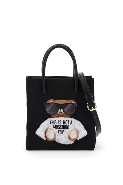 Shop Moschino Teddy Bear Mini Tote Bag In Black,white