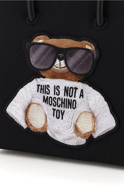 Shop Moschino Teddy Bear Mini Tote Bag In Black,white