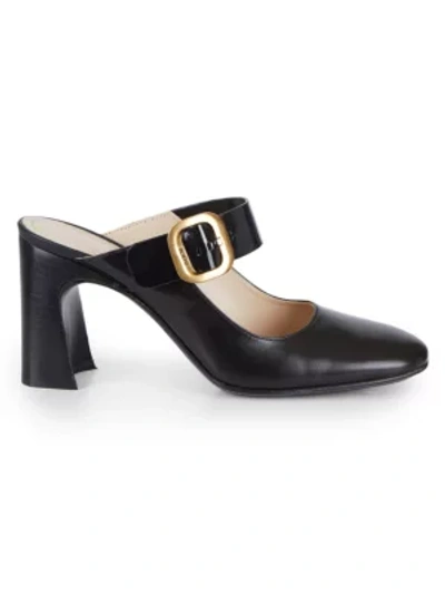 Shop Tod's Leather Block-heel Mules In Black