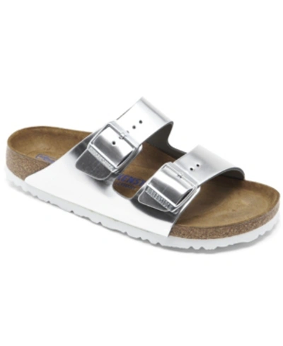 Shop Birkenstock Women's Arizona Natural Leather Metallic Sandals From Finish Line In Silver