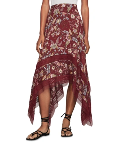 Shop Bcbgmaxazria Floral-print Handkerchief-hem Skirt In Omega Wash