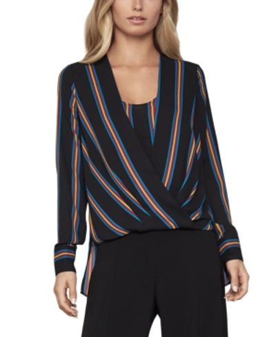 Shop Bcbgmaxazria Striped High-low Blouse In Black-medina Strip