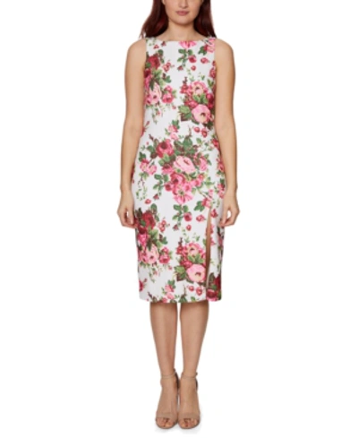 Shop Betsey Johnson Floral-print Boat-neck Sheath Dress In Floral Bouquet/ivory