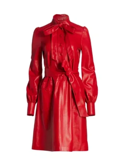 Shop Marc Jacobs The Leatherette Long-sleeve Collared Dress In Red
