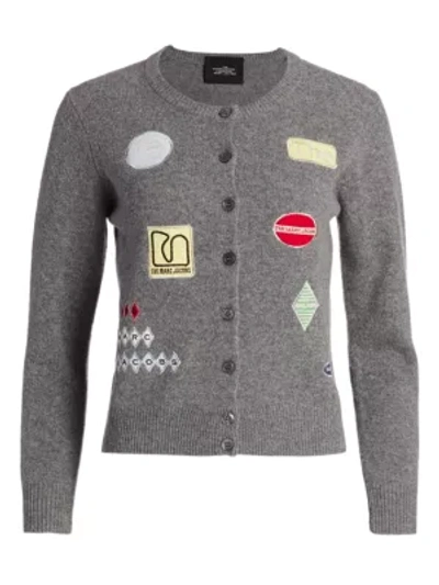 Shop Marc Jacobs The Embroidered Long-sleeve Button-up Wool Cardigan In Grey