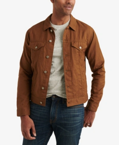 Shop Lucky Brand Men's Linen Blend Trucker Jacket In Copper Brown