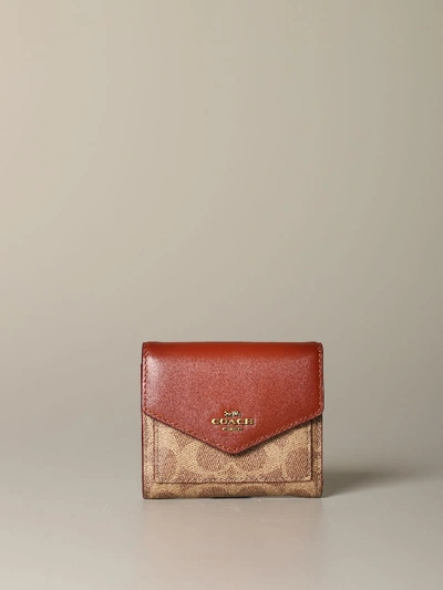 Shop Coach Wallet In Leather And Coated Canvas With Logo
