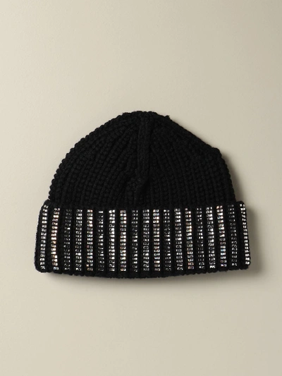 Shop Ermanno Scervino Hat In Pure Wool With Jewel Rhinestones In Black
