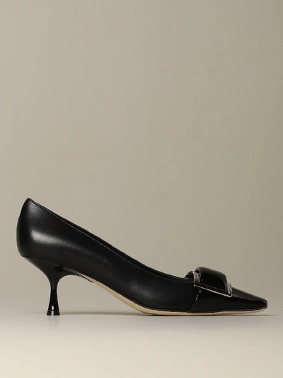 Shop Sergio Rossi Sr D&amp;eacute;collet&amp;eacute; In Leather And Patent Leather With Buckle In Black