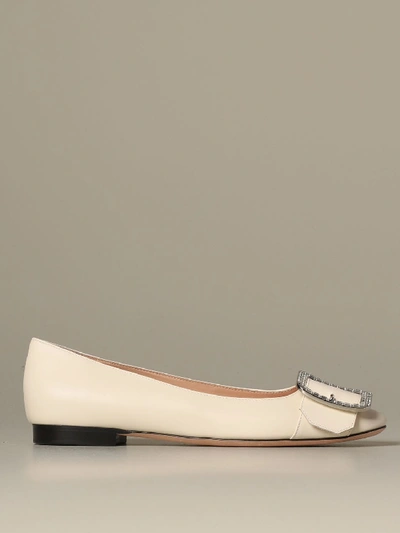 Shop Bally Ballet Flat In Leather With Rhinestone Buckle In Yellow Cream