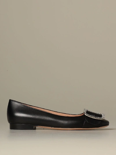 Shop Bally Ballet Flat In Leather With Rhinestone Buckle In Black