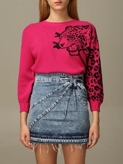 Shop Red Valentino Sweater  Cotton Blend Pullover With Tiger In Fuchsia