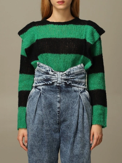 Shop Red Valentino Sweater  Sweater In Mixed Alpaca And Wool With Bands In Green