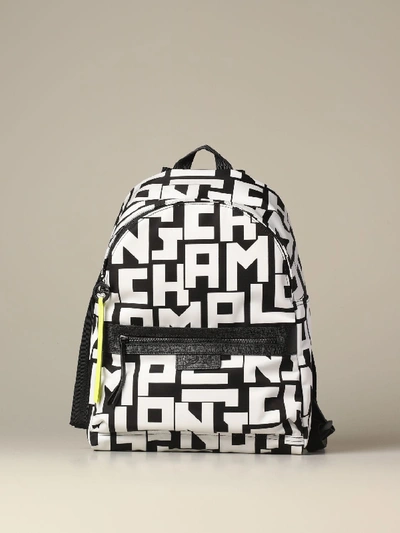 Shop Longchamp Backpack In Canvas With All Over Logo In White