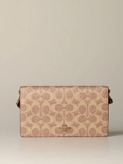 Shop Coach Bag In Leather And Coated Canvas With Logo In Beige