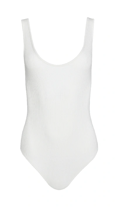 Shop Vince Scoop Neck Thong Bodysuit In Optic White
