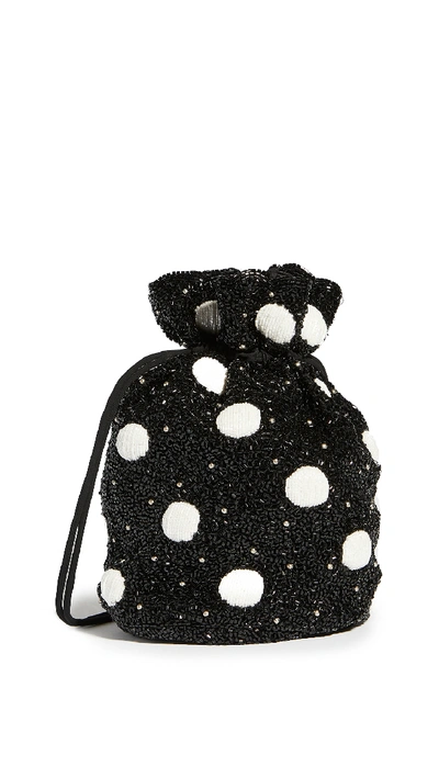 Shop Ganni Beaded Bucket Bag In Black Polka Dot