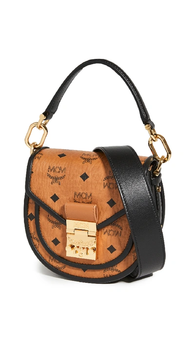 Shop Mcm Patricia Visetos Leather Block Shoulder Bag In Cognac