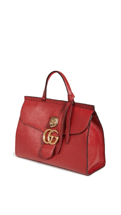 Shop Shopbop Archive Gucci Brass Tiger Marmont Medium Bag In Red