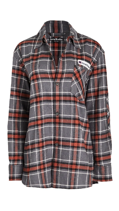 Shop Acne Studios Salak Flannel Pc Face Shirts In Grey/red
