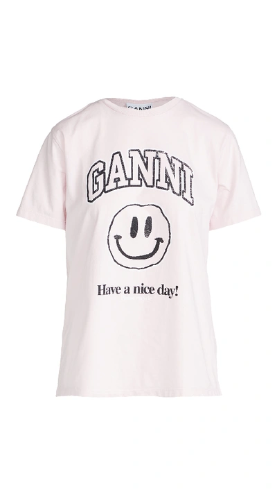 Shop Ganni Basic Cotton Jersey Tee In Cherry Blossom