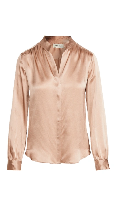 Shop L Agence Bianca Band Collar Blouse In Tawny Brown