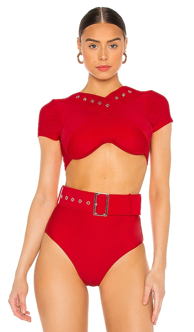 Shop Andrea Iyamah Kamari Bikini Top In Red