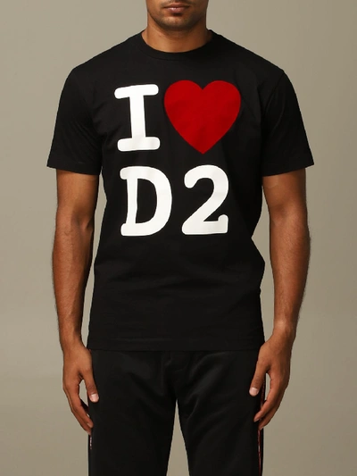 Shop Dsquared2 Crew Neck T-shirt With I Love D2 Print In Black