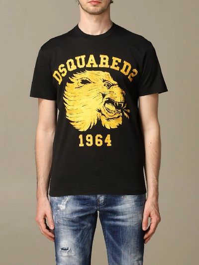 Shop Dsquared2 Crew Neck T-shirt With Lion Print In Black