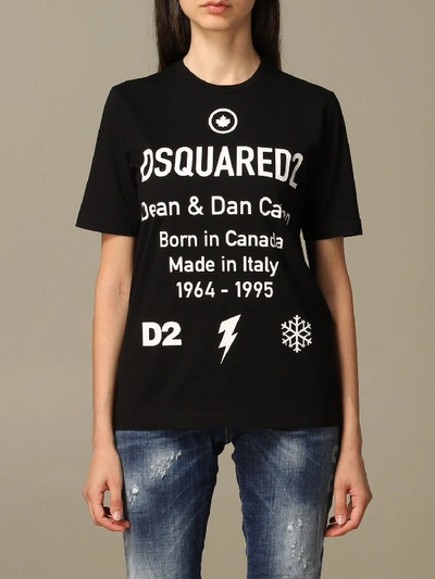 Shop Dsquared2 Crew Neck T-shirt With Logo Print In Black