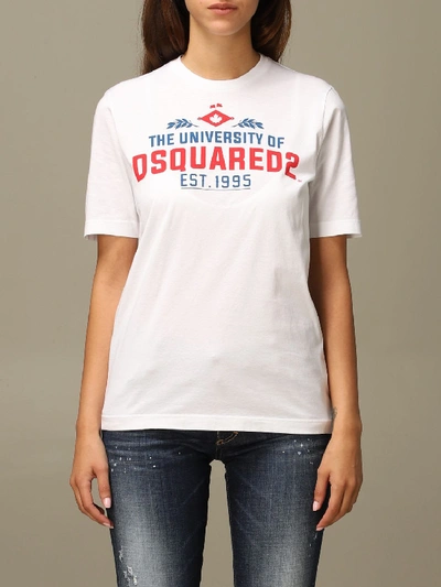 Shop Dsquared2 Crew Neck T-shirt With University Print In White