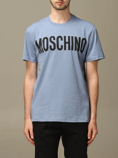 Shop Moschino Couture Crew Neck T-shirt With Logo In Gnawed Blue