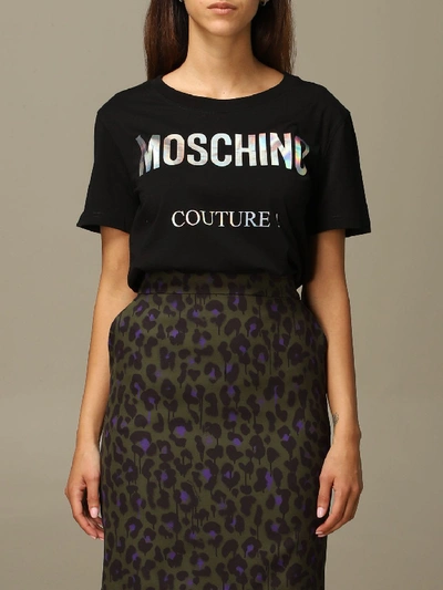 Shop Moschino Couture T-shirt With Mirrored Logo In Black