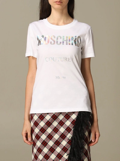 Shop Moschino Couture T-shirt With Mirrored Logo In White