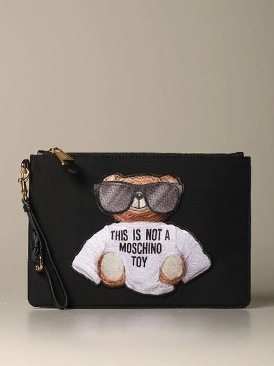 Shop Moschino Couture Nylon Clutch With Teddy In Black