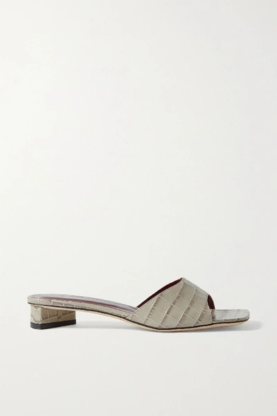 Shop Staud Simone Croc-effect Leather Mules In Gray