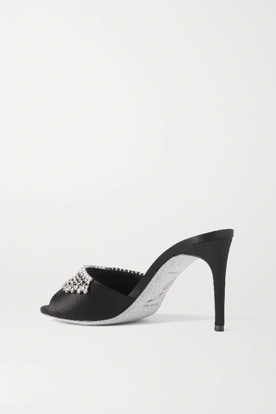 Shop René Caovilla Crystal-embellished Satin Mules In Black