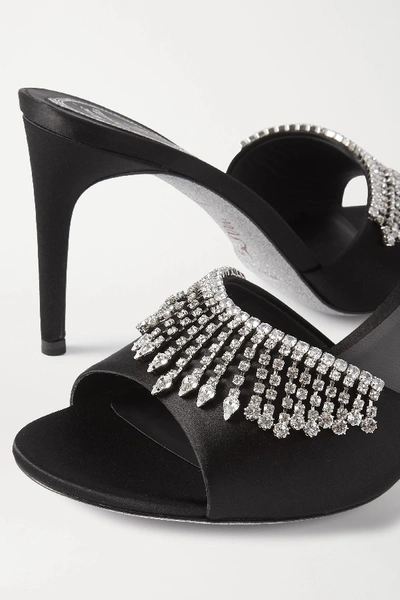 Shop René Caovilla Crystal-embellished Satin Mules In Black