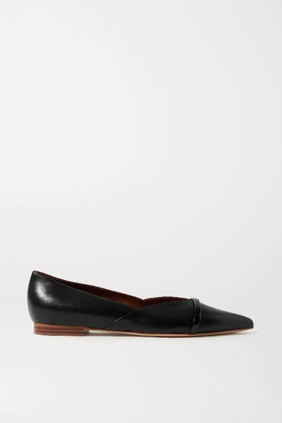 Shop Malone Souliers Colette Patent-trimmed Leather Point-toe Flats In Black